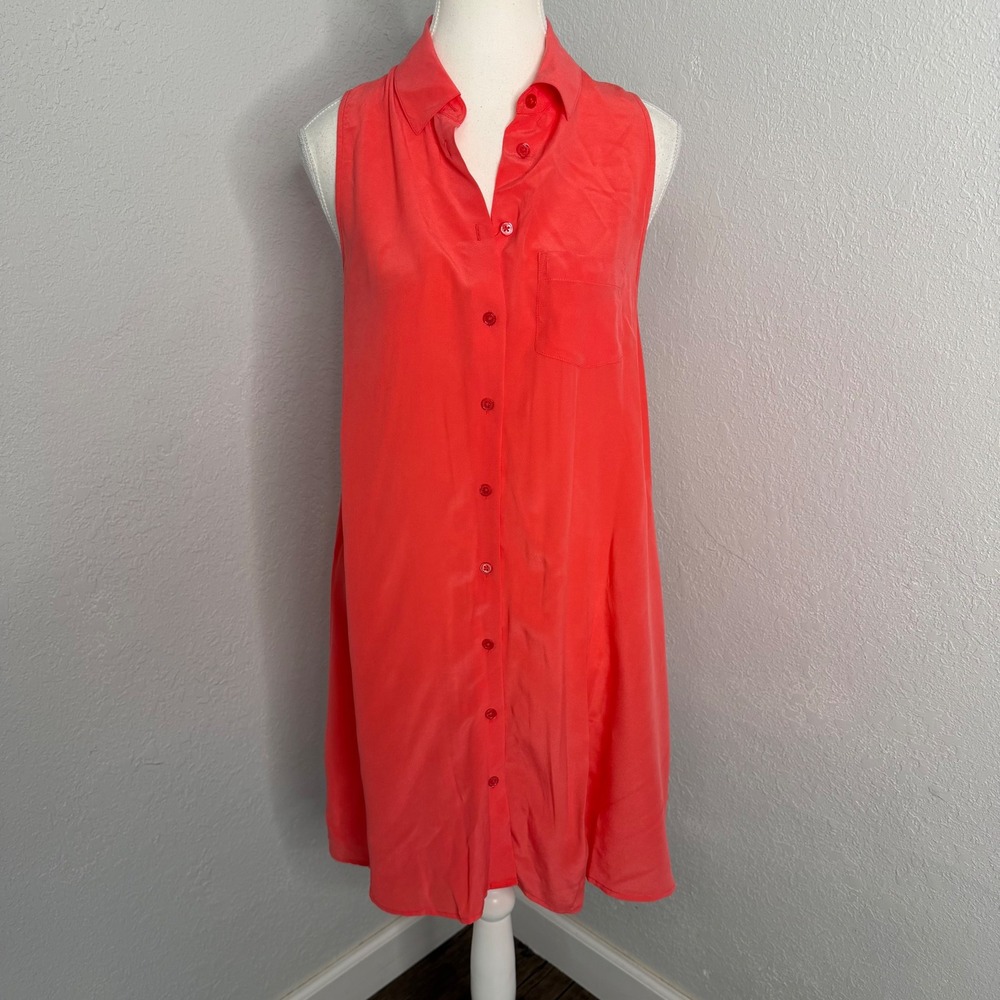 Equipment Femme Coral Pink 100% Silk Sleeveless Button Down Mini Dress